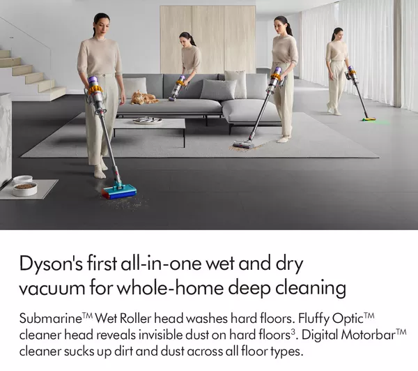 Dyson V15s Detect Submarine Wet and Dry Vacuum Cleaner, Multi Surface Total Clean, Pet Hair Removal, Yellow/Nickel, Brand New - Image 6