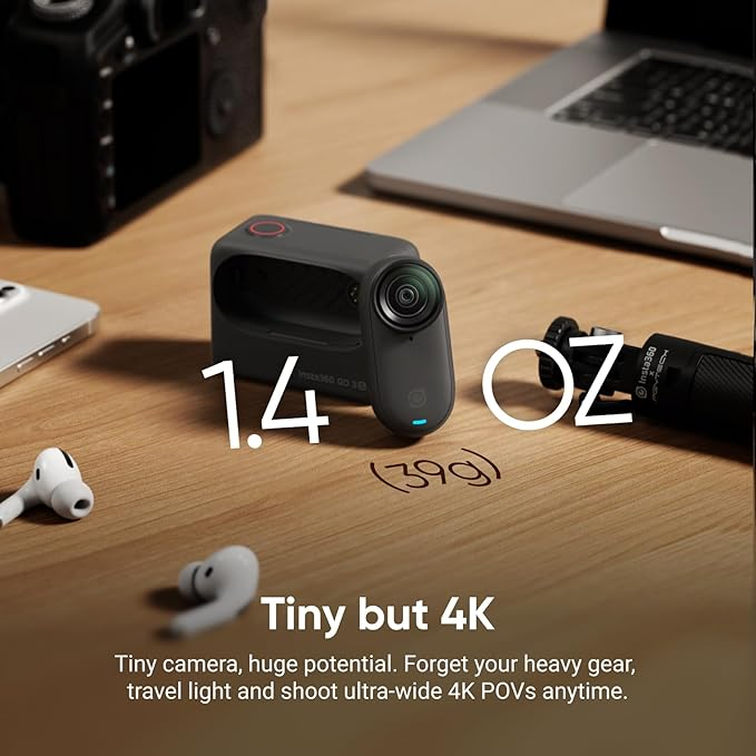Insta360 GO 3S 128GB - 4K Tiny Portable Vlogging Camera, Hands-Free POVs, Mount Anywhere, Stabilization, 140 Min Battery Life, 10m Waterproof, AI Editing, Black, For Vlog, Travel - Image 2